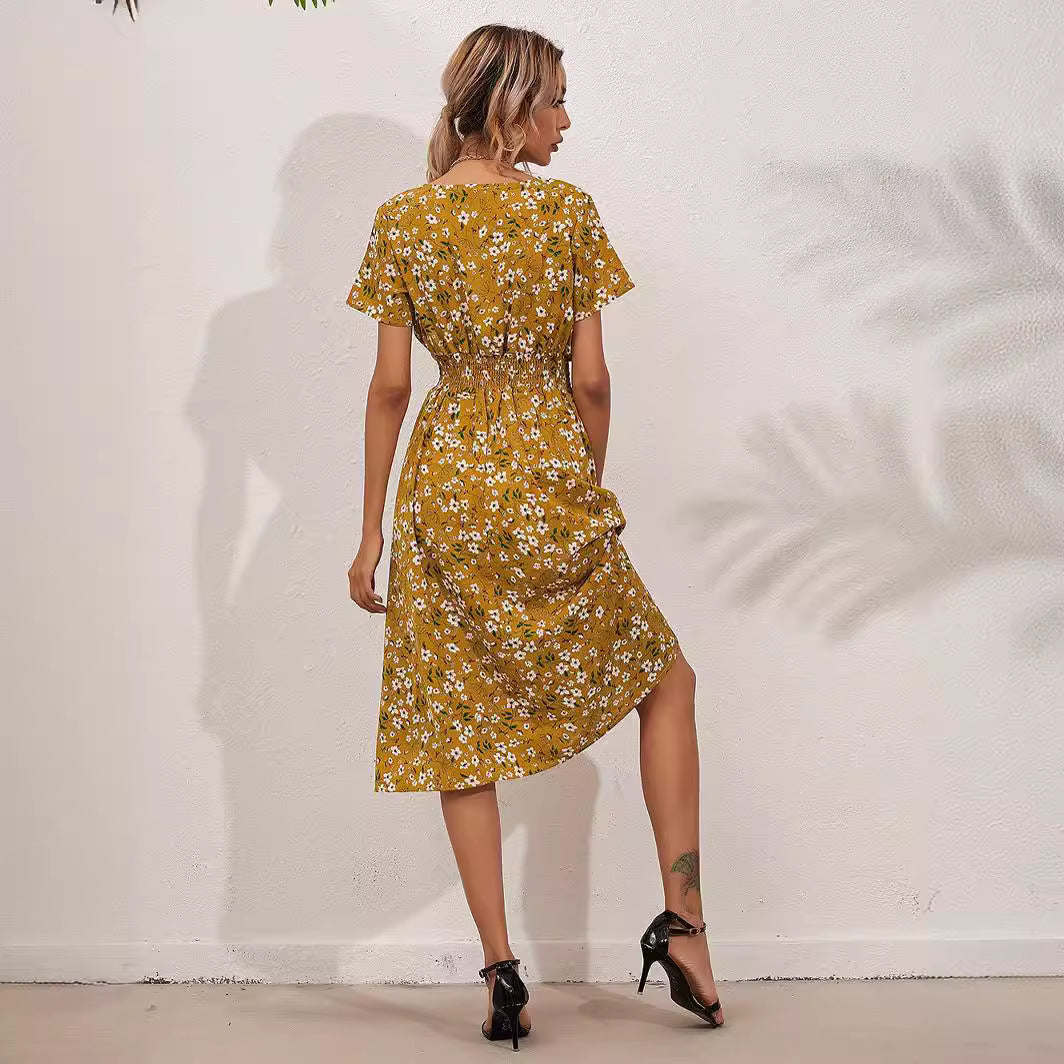 Floral V Neck Short Sleeve