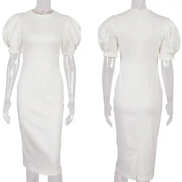Elegant Women's Dress Puff Sleeve pencil skirt