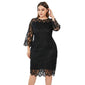 Lace Patchwork Long Sleeve Midi Casual large size woman dress