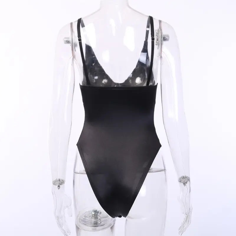 Deep V Neck strap Bodysuit Women's Outfit Clubwear Top