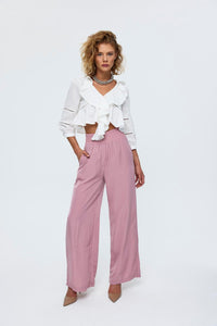 Women's Wide Leg Flowy Trousers - Dried Rose