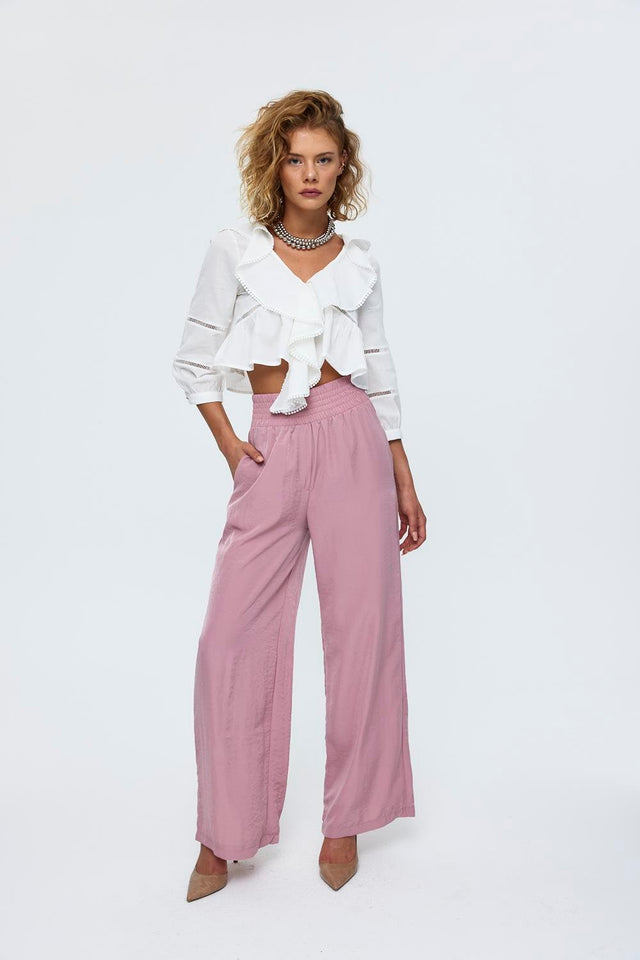 Women's Wide Leg Flowy Trousers - Dried Rose