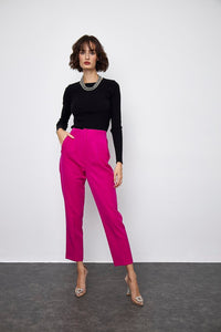 Women's High Waist Flato Trousers - Fuchsia