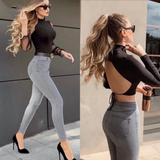 Lycra High Waist Jean Trousers - Gray