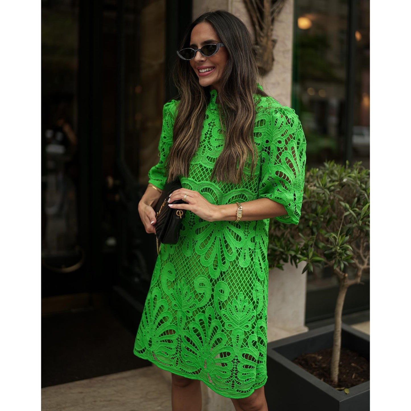 Women's Casual Solid Color Standing Collar Half Sleeve A-Line Dress