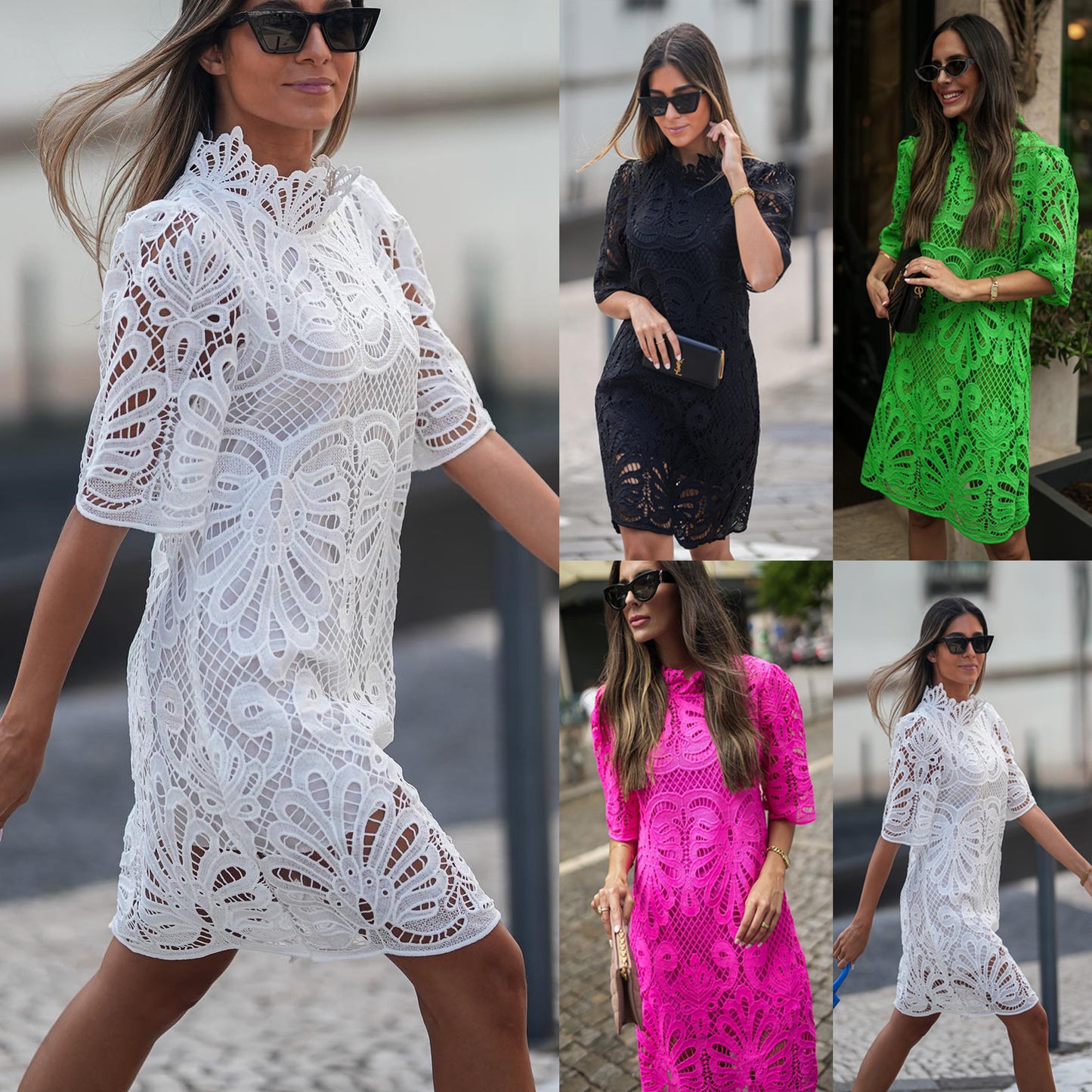 Women's Casual Solid Color Standing Collar Half Sleeve A-Line Dress