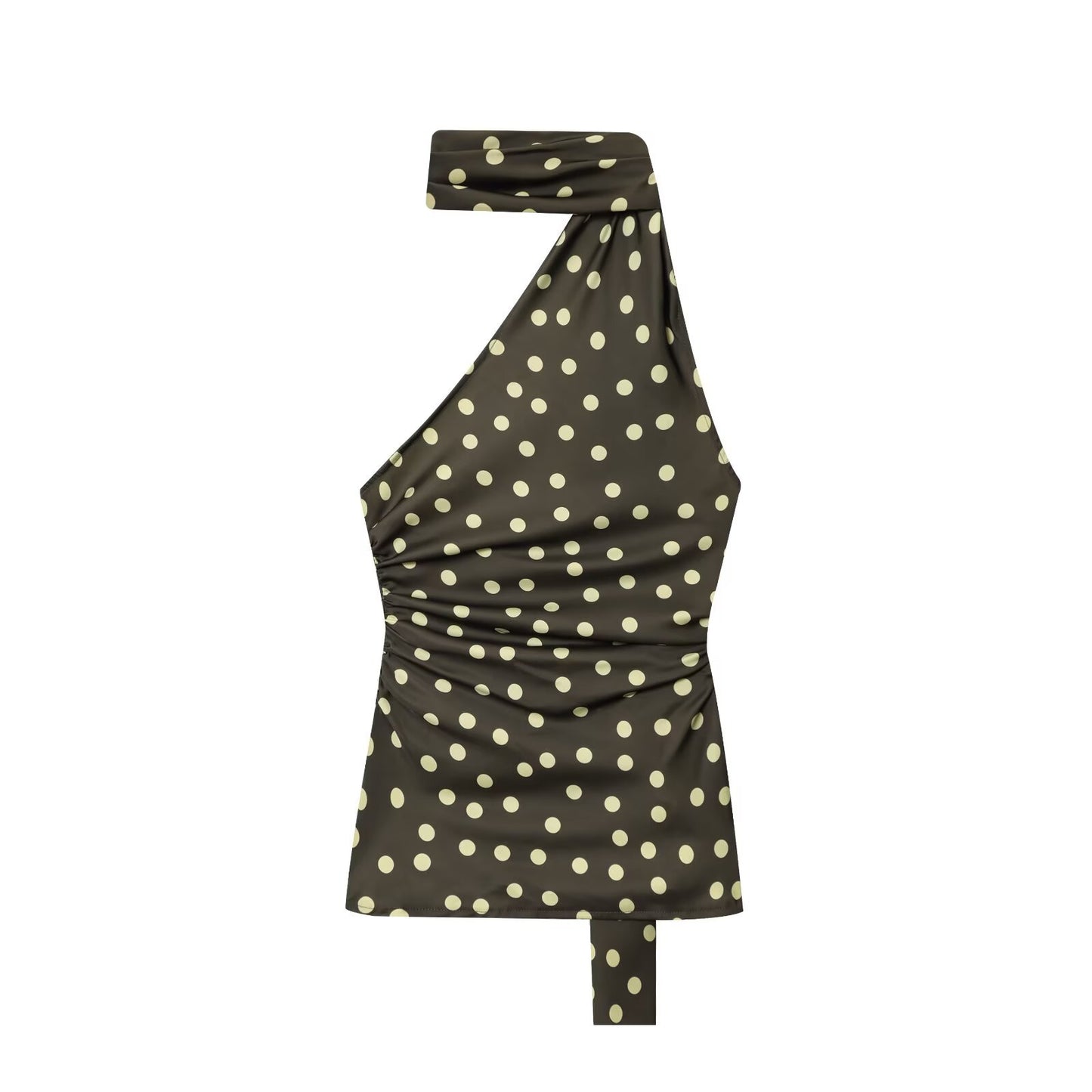 Polka Dot Top With Flared Pants Casual Set  Sleeveless .