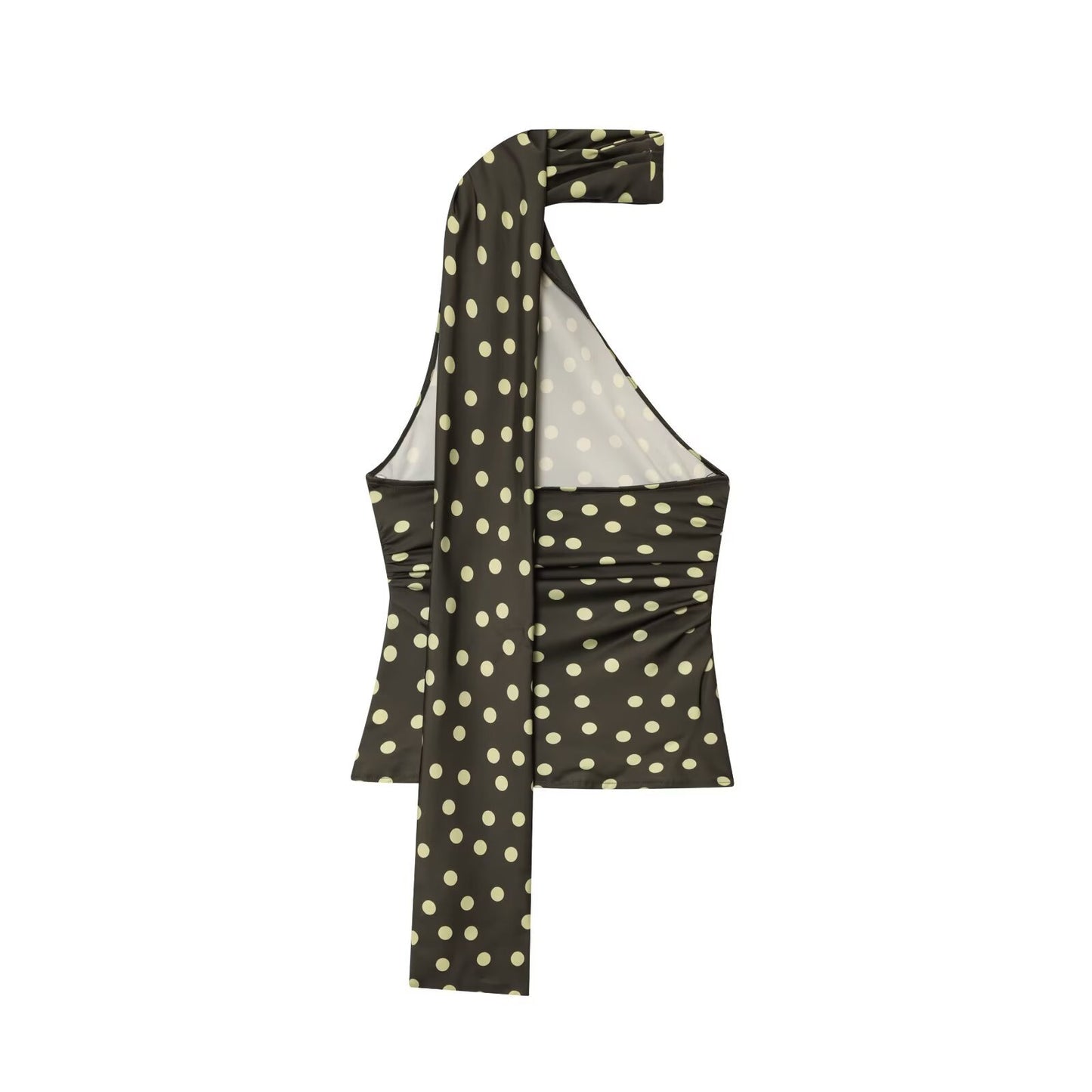 Polka Dot Top With Flared Pants Casual Set  Sleeveless .