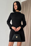 Buttoned Shoulder Dress-Black