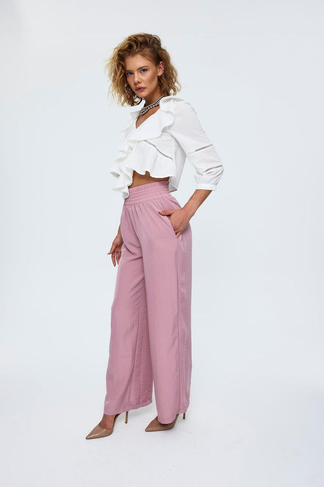 Women's Wide Leg Flowy Trousers - Dried Rose