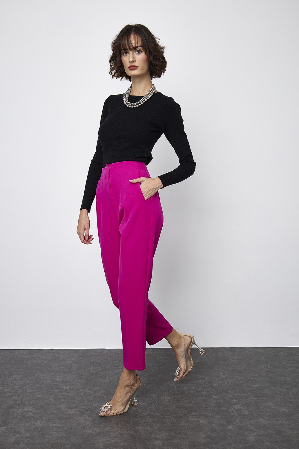 Women's High Waist Flato Trousers - Fuchsia
