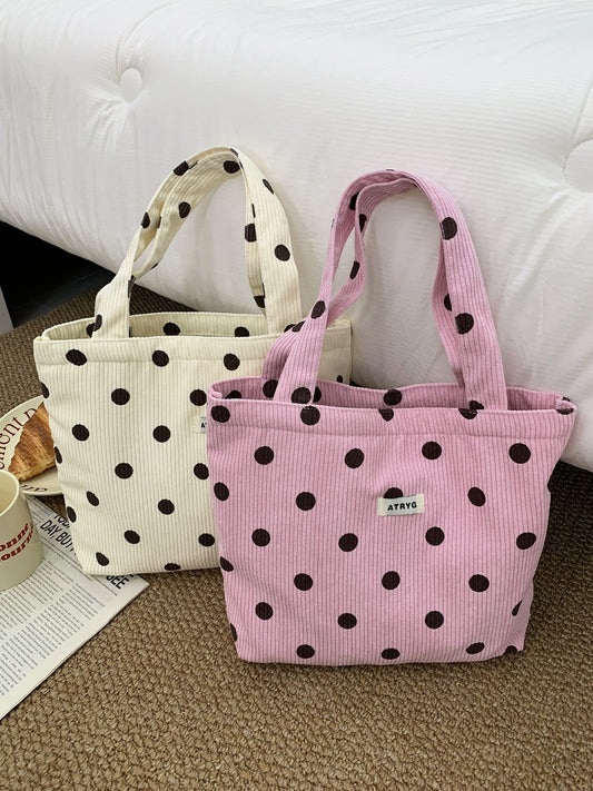 Polka Dots Square Corduroy Handbag  with Double handle