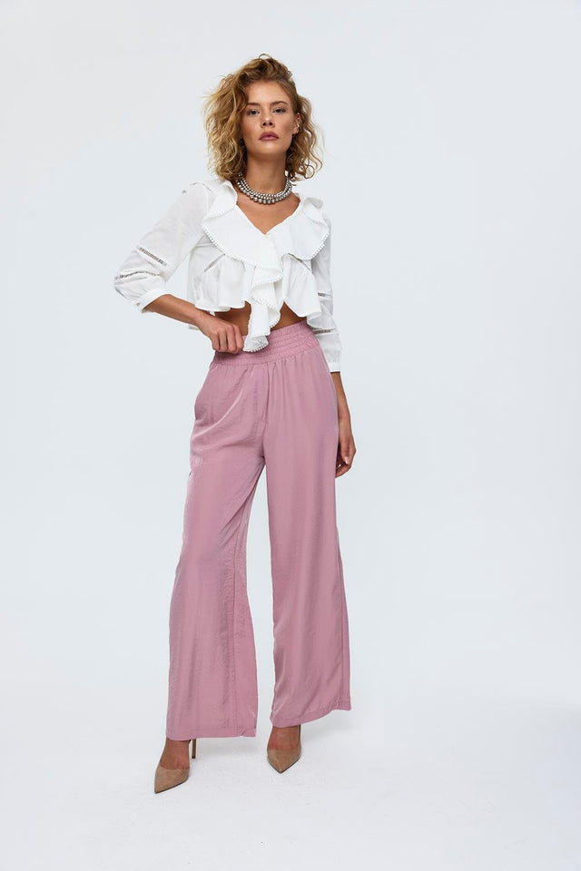 Women's Wide Leg Flowy Trousers - Dried Rose