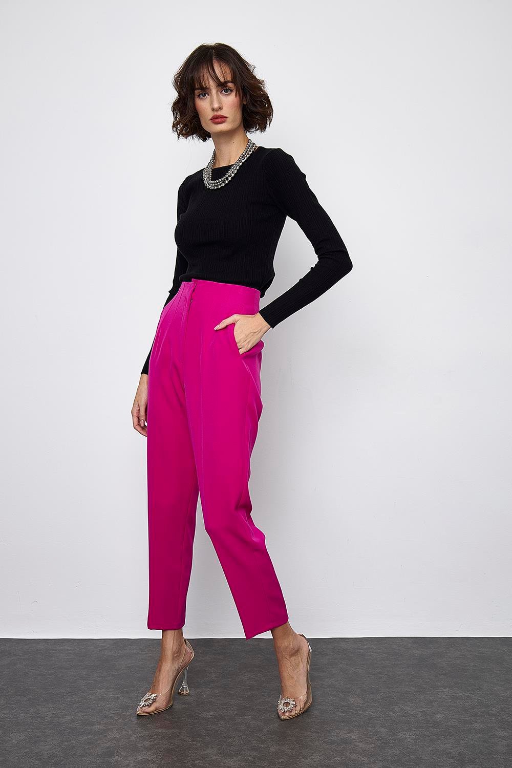 Women's High Waist Flato Trousers - Fuchsia