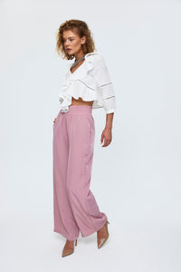 Women's Wide Leg Flowy Trousers - Dried Rose