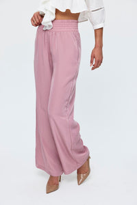 Women's Wide Leg Flowy Trousers - Dried Rose