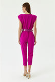 Women's Jumpsuit With Collar Collar Belt - Fuchsia