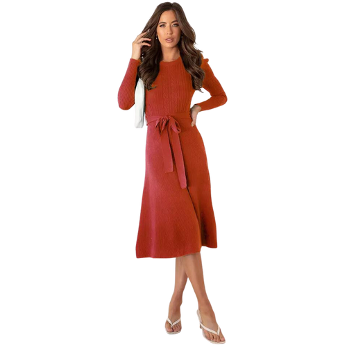 Fashion Long Sleeve knitted dress women's elegant mid length high waist casual sweater dresses