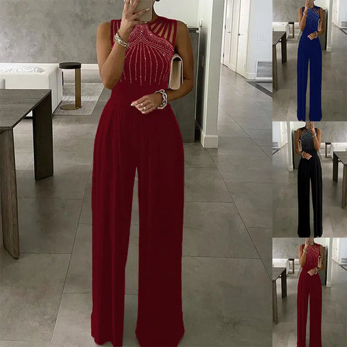 Cutout Ruched Wide Leg Cami Jumpsuit  Sleeveless Long Pants.