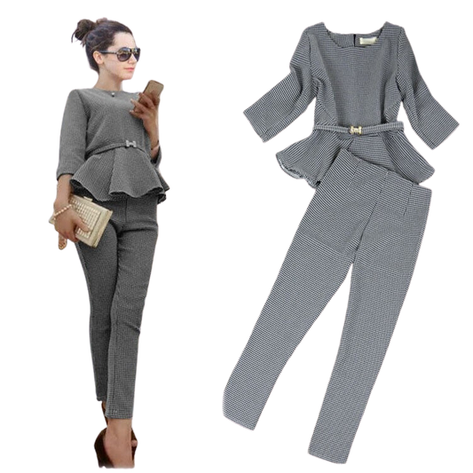 Women's Business Pants Suits Houndstooth Check Pattern