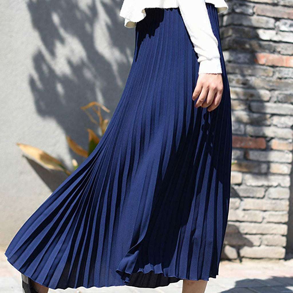 Spring Women Solid pleated skirt