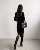 Fashion slim dress women's long-sleeved round waist mid length