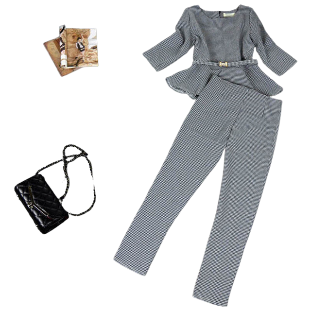 Women's Business Pants Suits Houndstooth Check Pattern