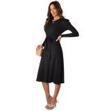 Fashion Long Sleeve knitted dress women's elegant mid length high waist casual sweater dresses