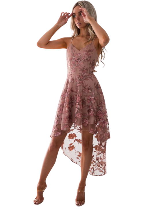 Pink lace halter dress with flowers