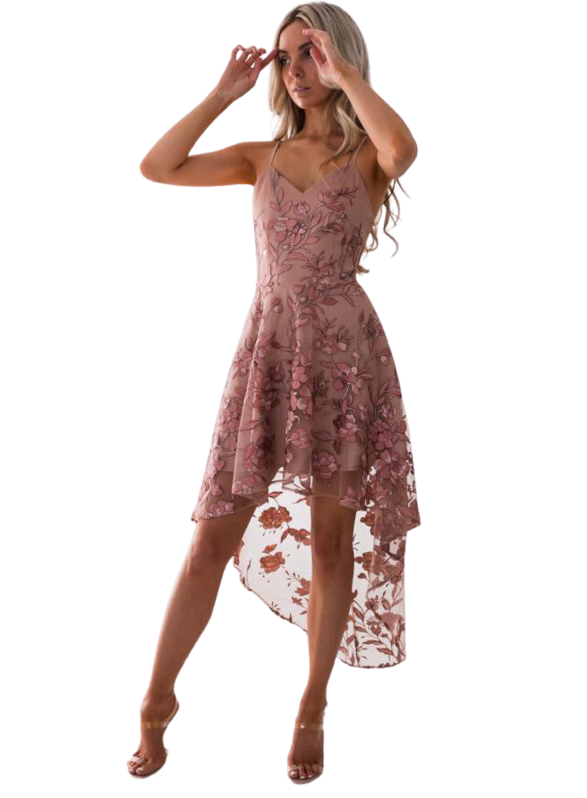 Pink lace halter dress with flowers