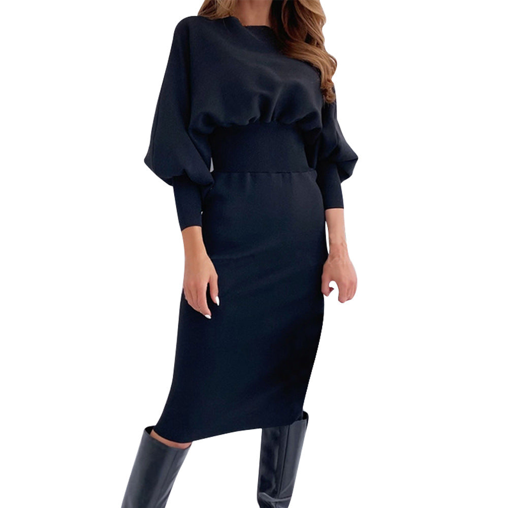 O-neck Long Sleeve Pencil Dress Bodycon Elegant Office Women Dresses Robe solid color dress