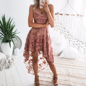 Pink lace halter dress with flowers