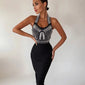  Fashion pearl beading  bandage dress bodycon dress sleeveless hip slim fit dress.