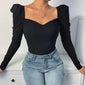 New Fashion Women Long Sleeve Top V Neck Formal  Shirt Square Collar Top Fashion solid top.