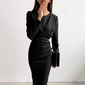 Fashion slim dress women's long-sleeved round waist mid length