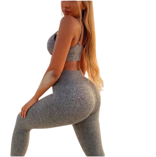 Women Solid Color Casual Sets Two Pieces Elastic Skinny Bra Top Leggings Sportswear Sports