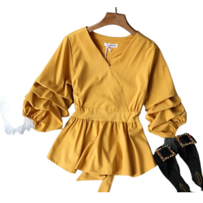 Solid Casual V-Neck Chiffon Blouses Female Spring Autumn